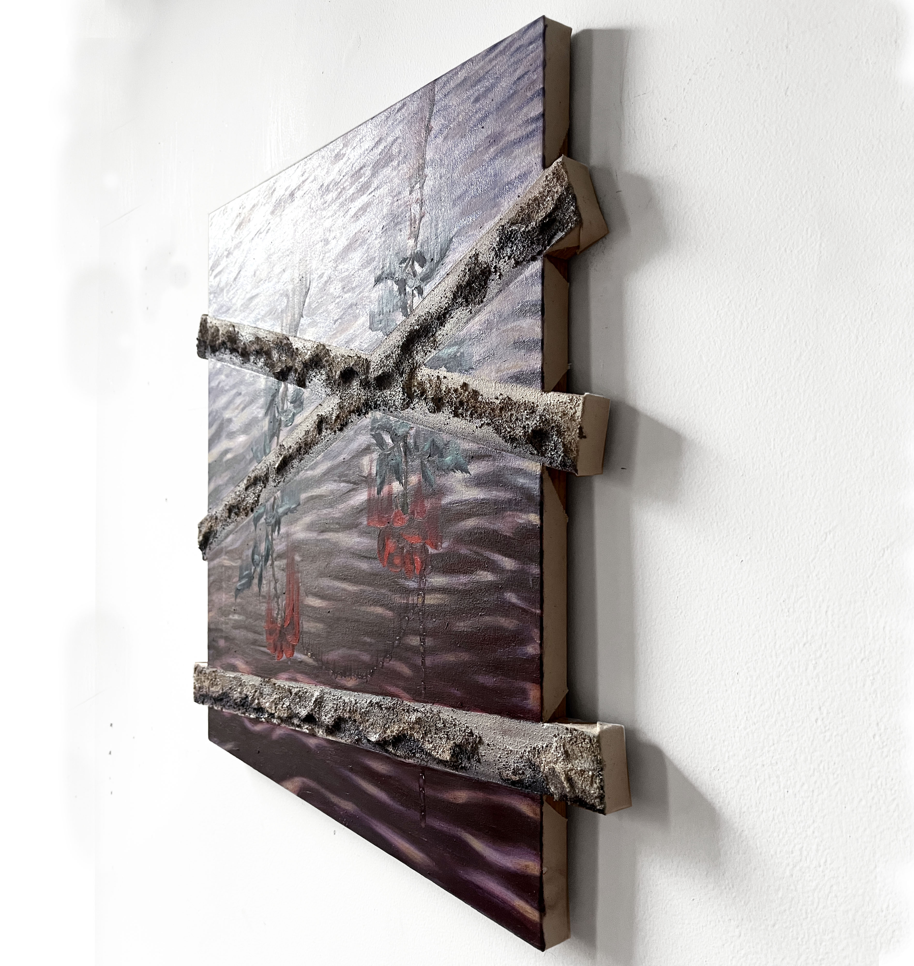 Take Me Down With You, (right side view), 19.5x21x1 <br>oil and pumice gel on built canvas, 2024
<br>